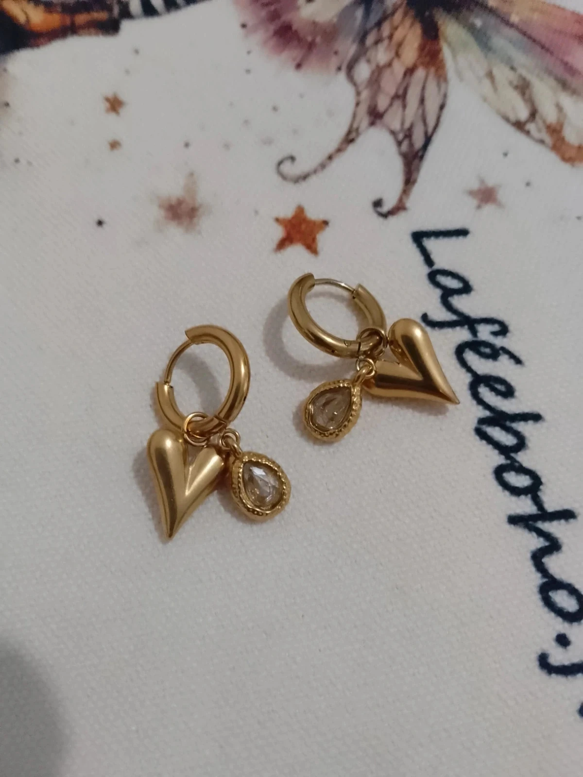 Boucles d'oreilles créoles acier inoxydable coeurs bohèmes